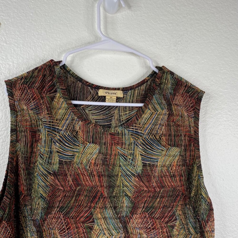 Plisse Top Women's Sleeveless Micro Pleats Abstract Pattern Multicolor Sz 2X VTG - Picture 4 of 10